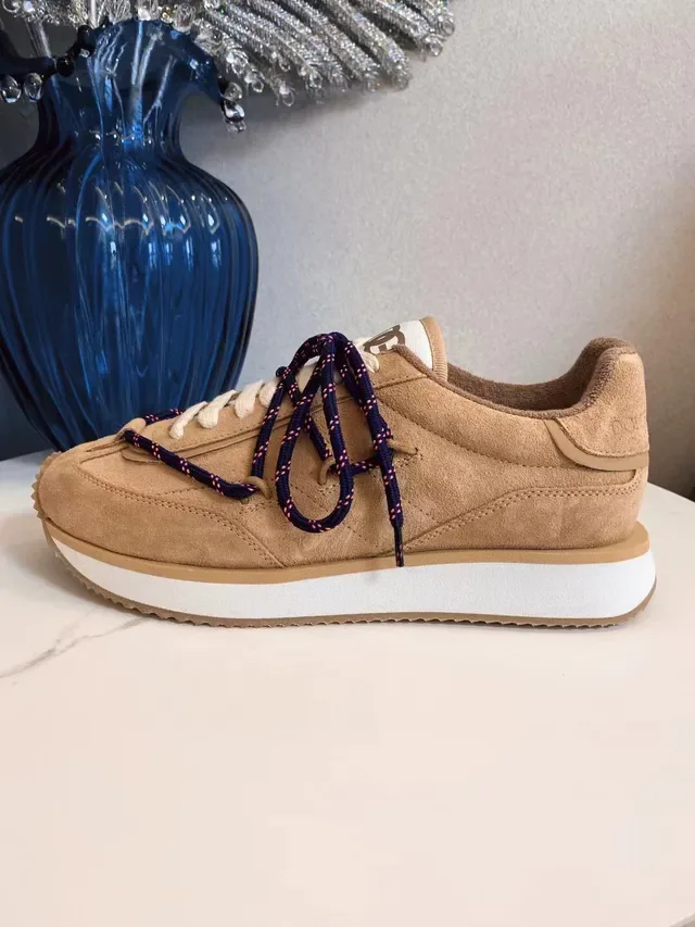 Beige Blue Suede Upper Dual-Tone Laces Sneakers 7