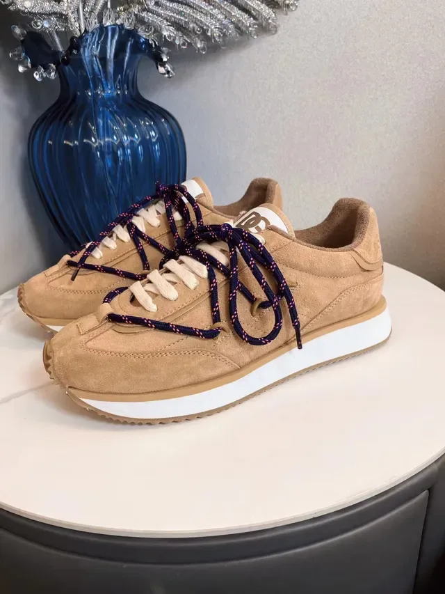 Beige Blue Suede Upper Dual-Tone Laces Sneakers 8