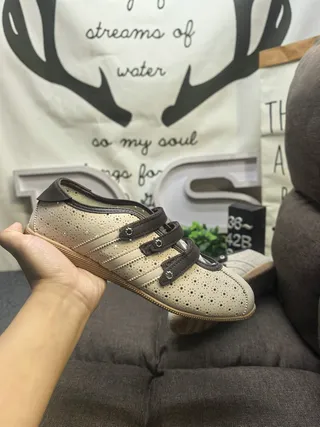 Beige Brown Perforated Upper Dual-Strap Closure Casual Shoes 5