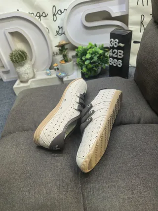 Beige Brown Perforated Upper Dual-Strap Closure Casual Shoes 6