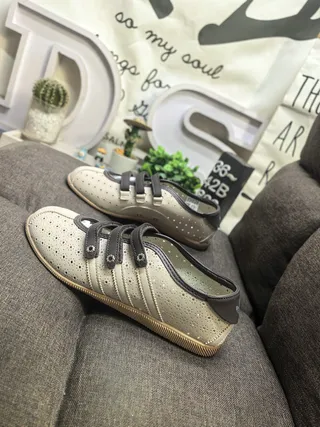 Beige Brown Perforated Upper Dual-Strap Closure Casual Shoes 7