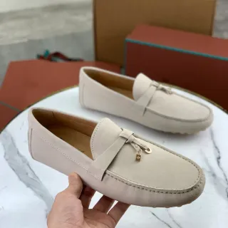 Beige Gold Suede Upper Moc-Toe Stitching Loafer