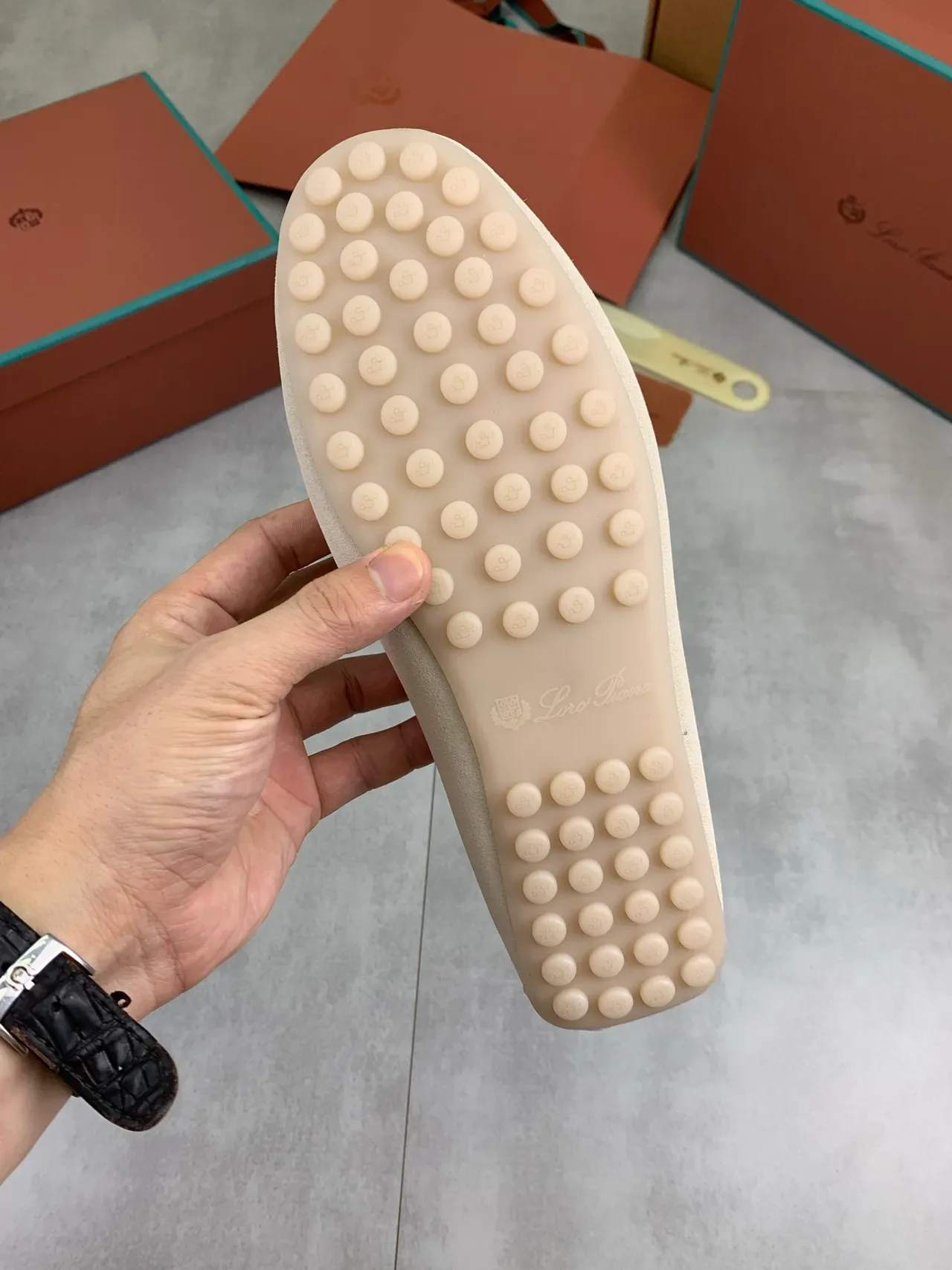 Beige Gold Suede Upper Moc-Toe Stitching Loafer 3