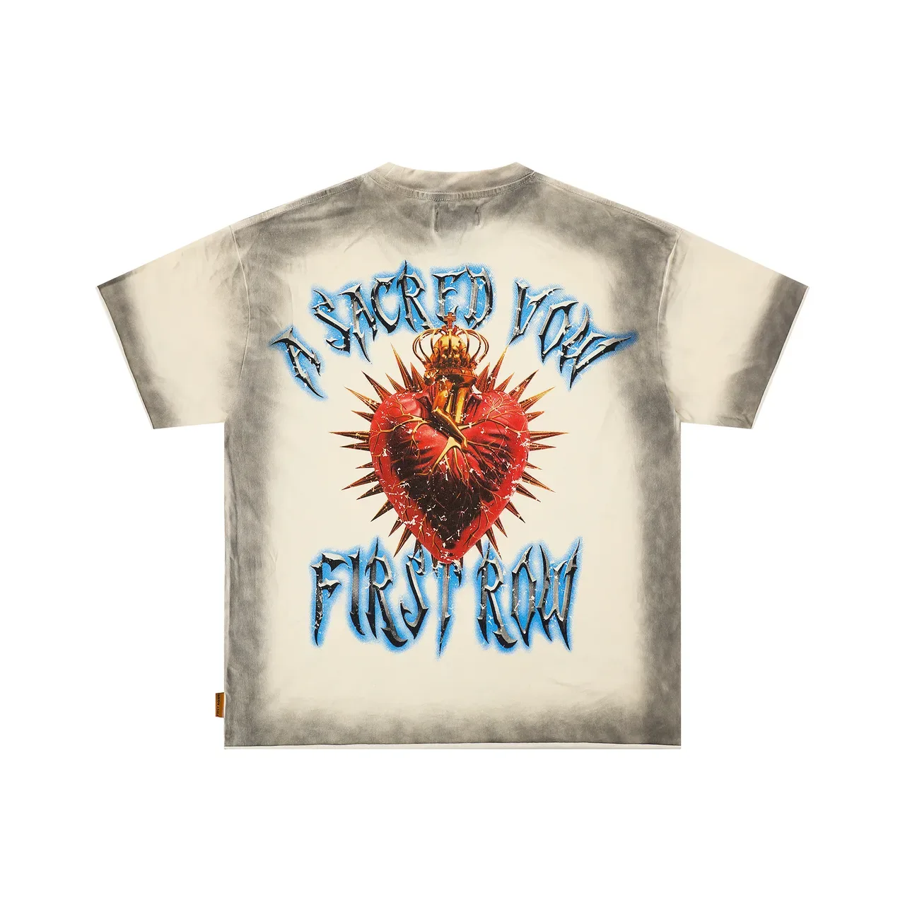 Beige Gray Acid-Wash Tie-Dye Large Religious-Art-Inspired Graphic Top 3
