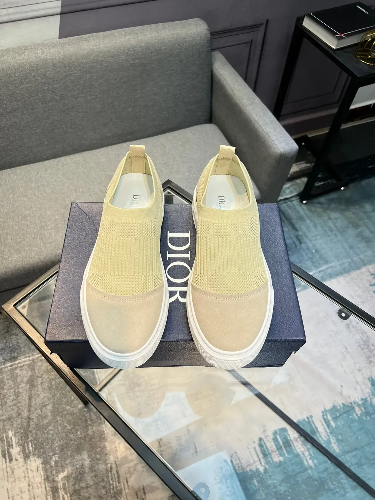 Beige Knit-Suede Slip-On Platform Sneaker 2