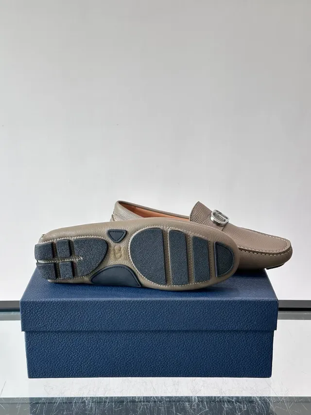 Beige Pebbled Leather Buckle Strap Loafers 2
