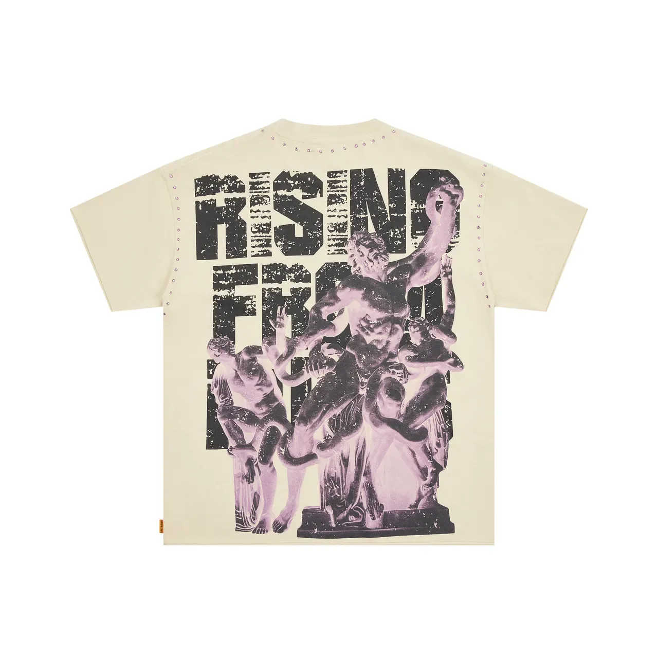 Beige Pink Graphic-Print Studded Shoulders Top 3