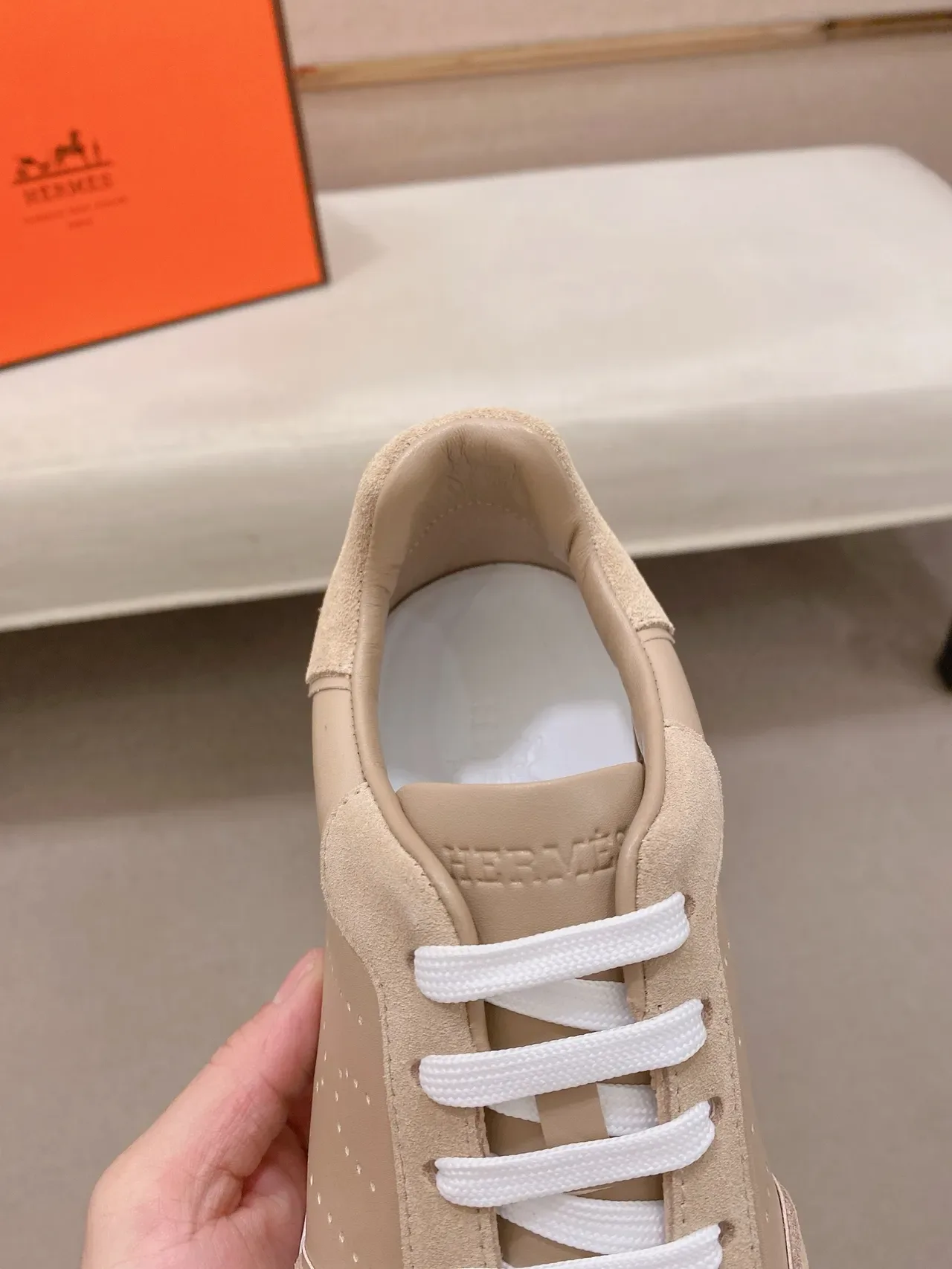 Beige Suede and Leather Panelled Low-Top Lifestyle Sneaker 4