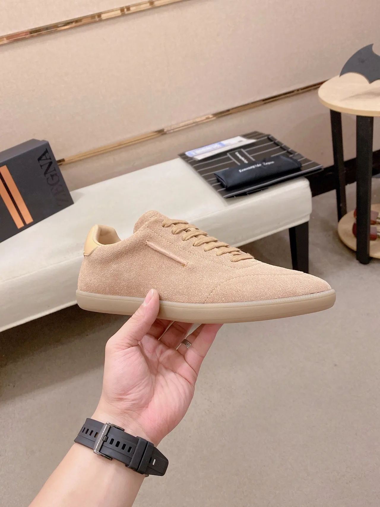 Beige Suede Minimalist Low-Top Lifestyle Sneaker 4