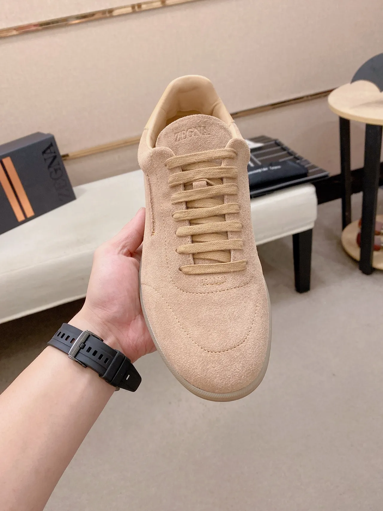 Beige Suede Minimalist Low-Top Lifestyle Sneaker 5