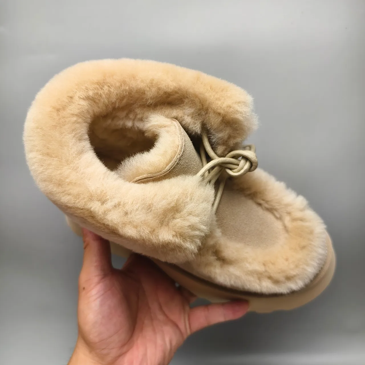 Beige Suede Platform Shearling-Trimmed Snow Boot 3