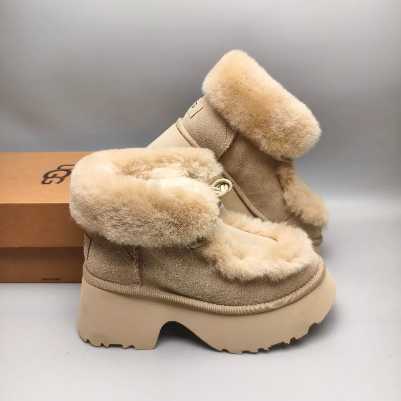 Beige Suede Platform Shearling-Trimmed Snow Boot 6