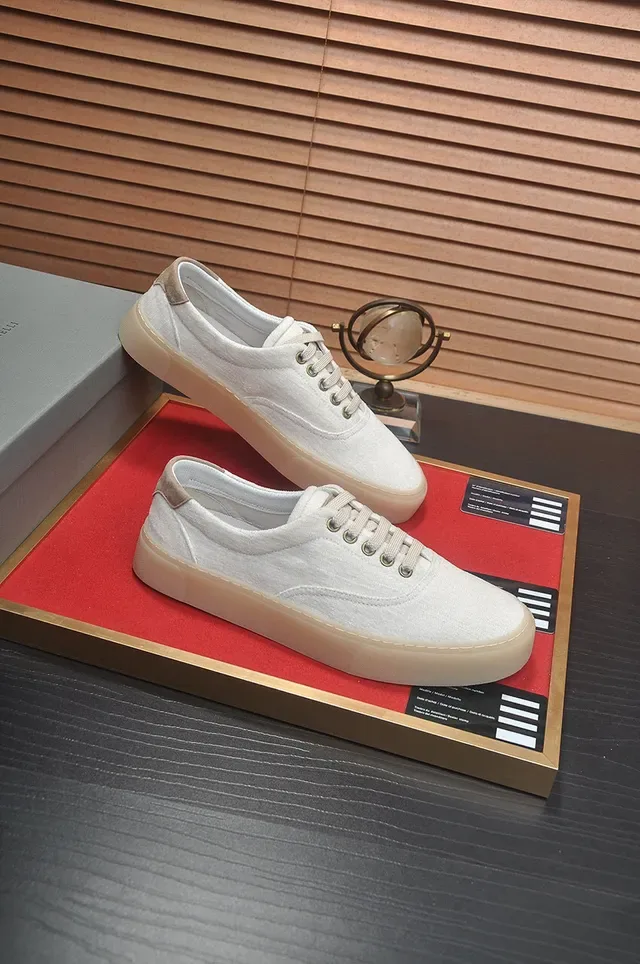 Beige White Low-Top Upper Canvas Shoes 6
