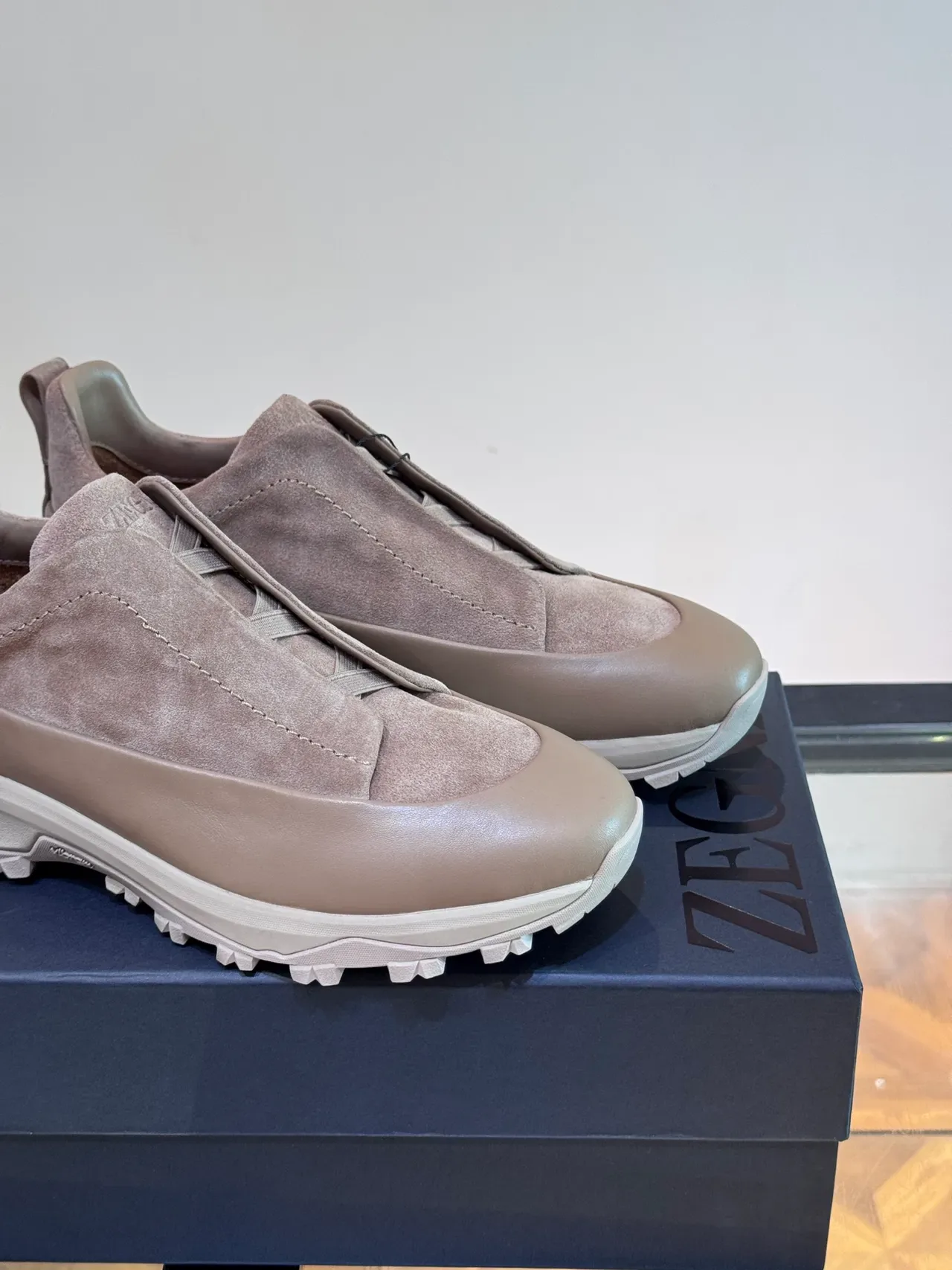 Beige White Slip-On Suede Upper Sneakers 3