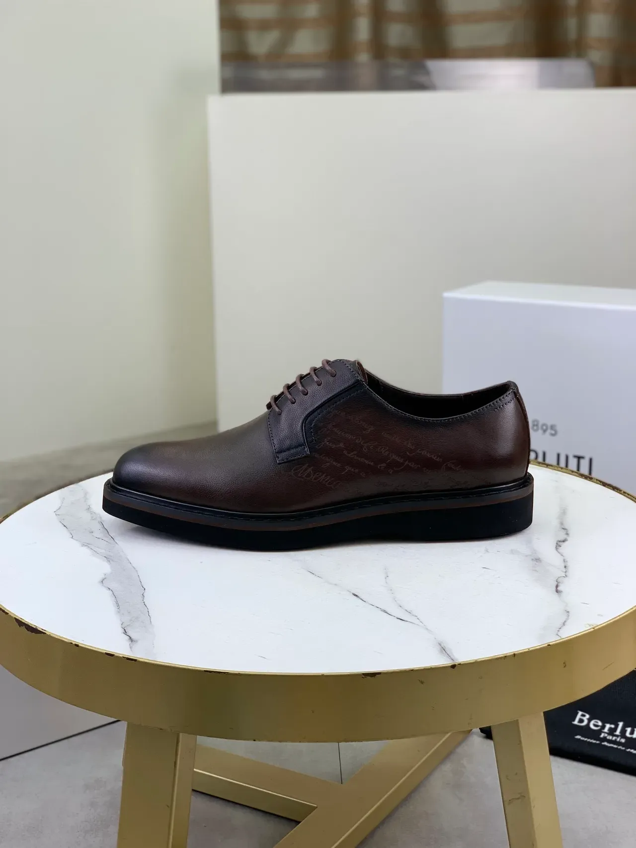 BERLUTI Brown Black Polished Leather Contrast Toe Cap And Sole Derby Shoes 6