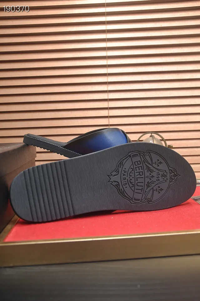 Berluti Slide Black Blue Crossed-Strap Iridescent Accent Slippers 2