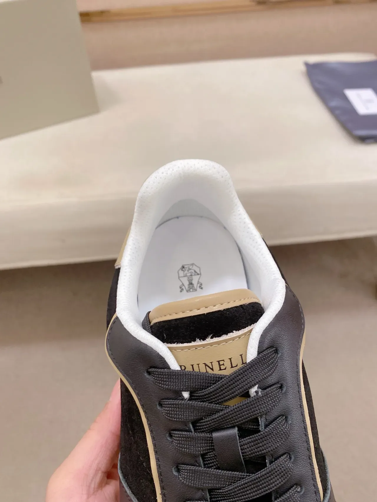 Black and Beige Mixed-Material Panelled Sneaker 4