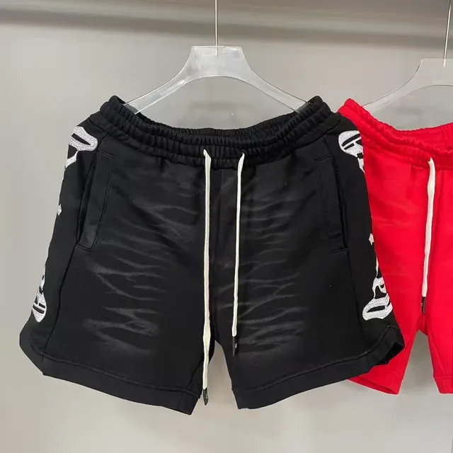 Black and Red Graphic Panel Elastic Waist Shorts 5