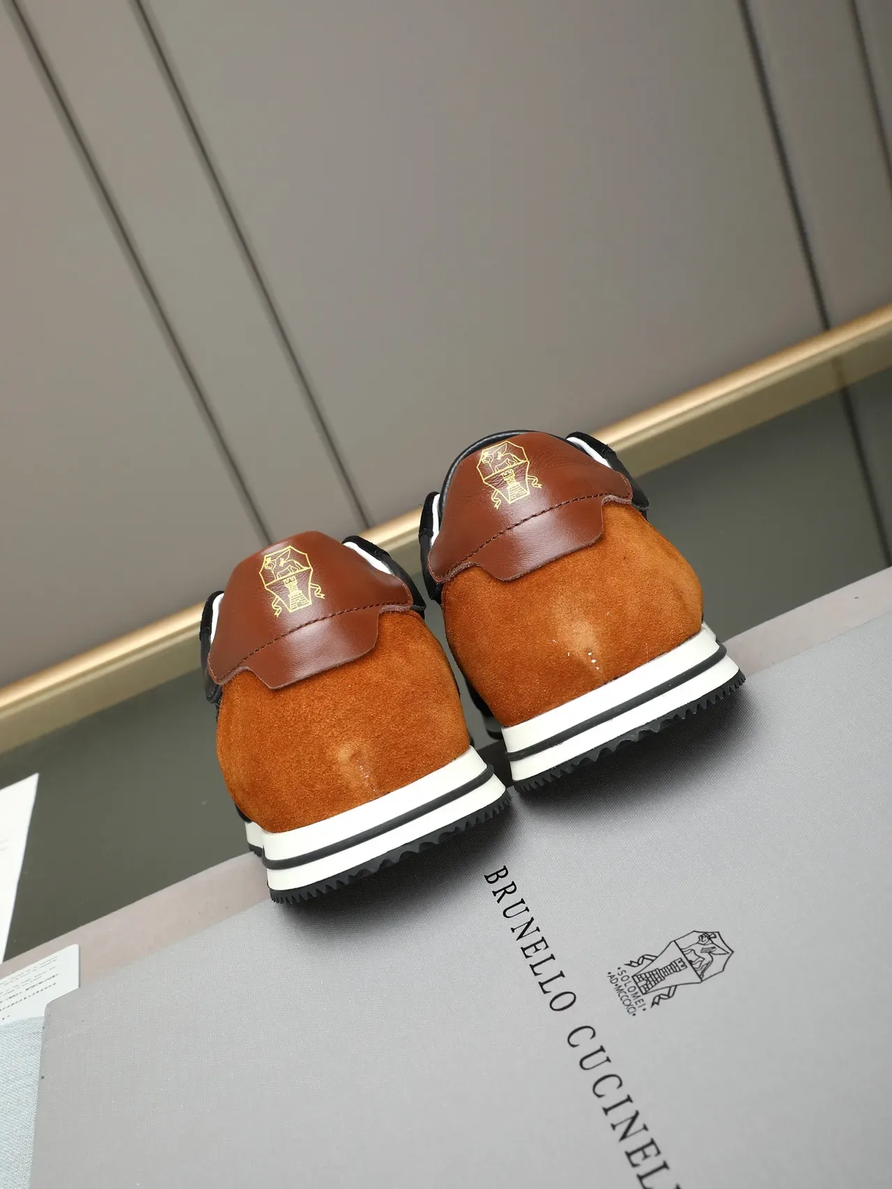 Black and Tan Mixed Material Retro Runner Sneaker 3