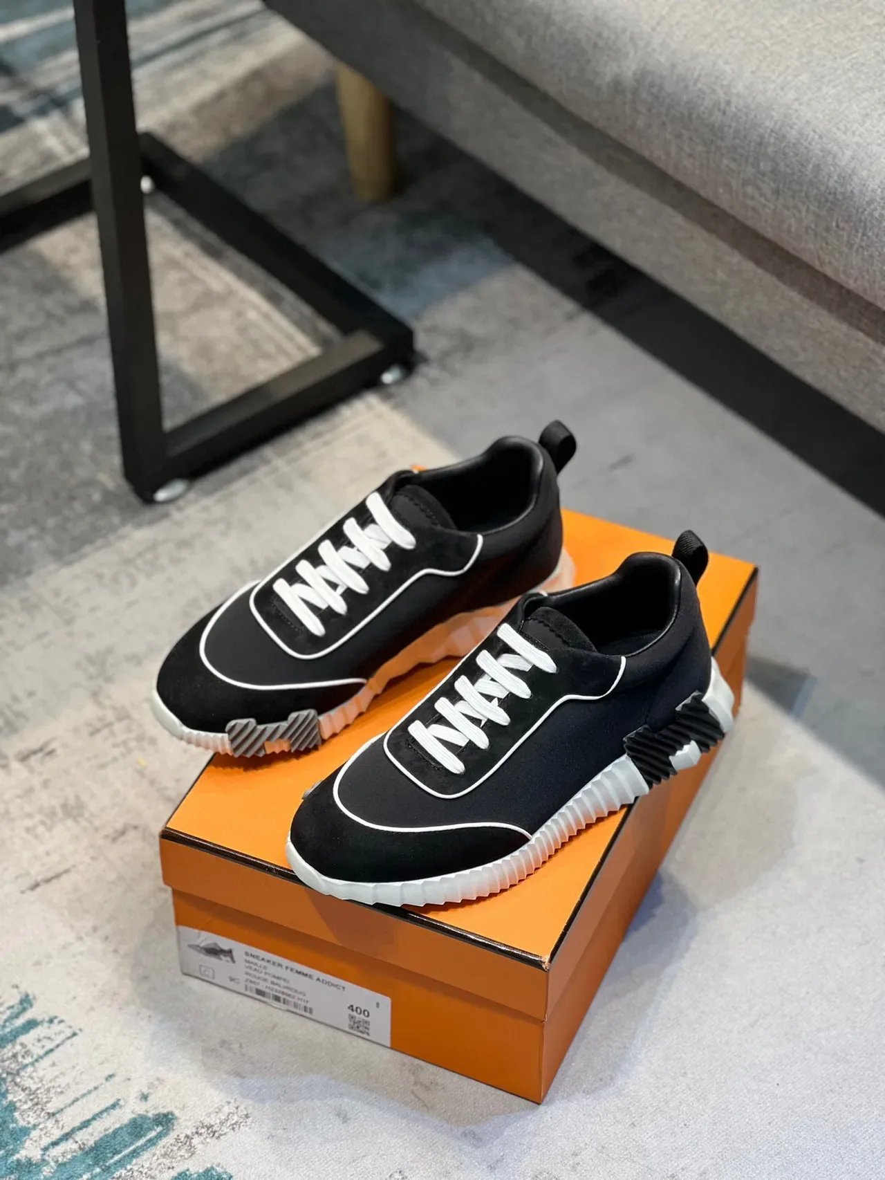 Black and White Contrast Piping Sculpted Sole Sneaker 6