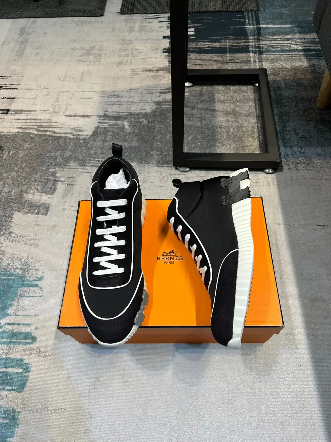 Black and White High-Top Piped Sneaker 5