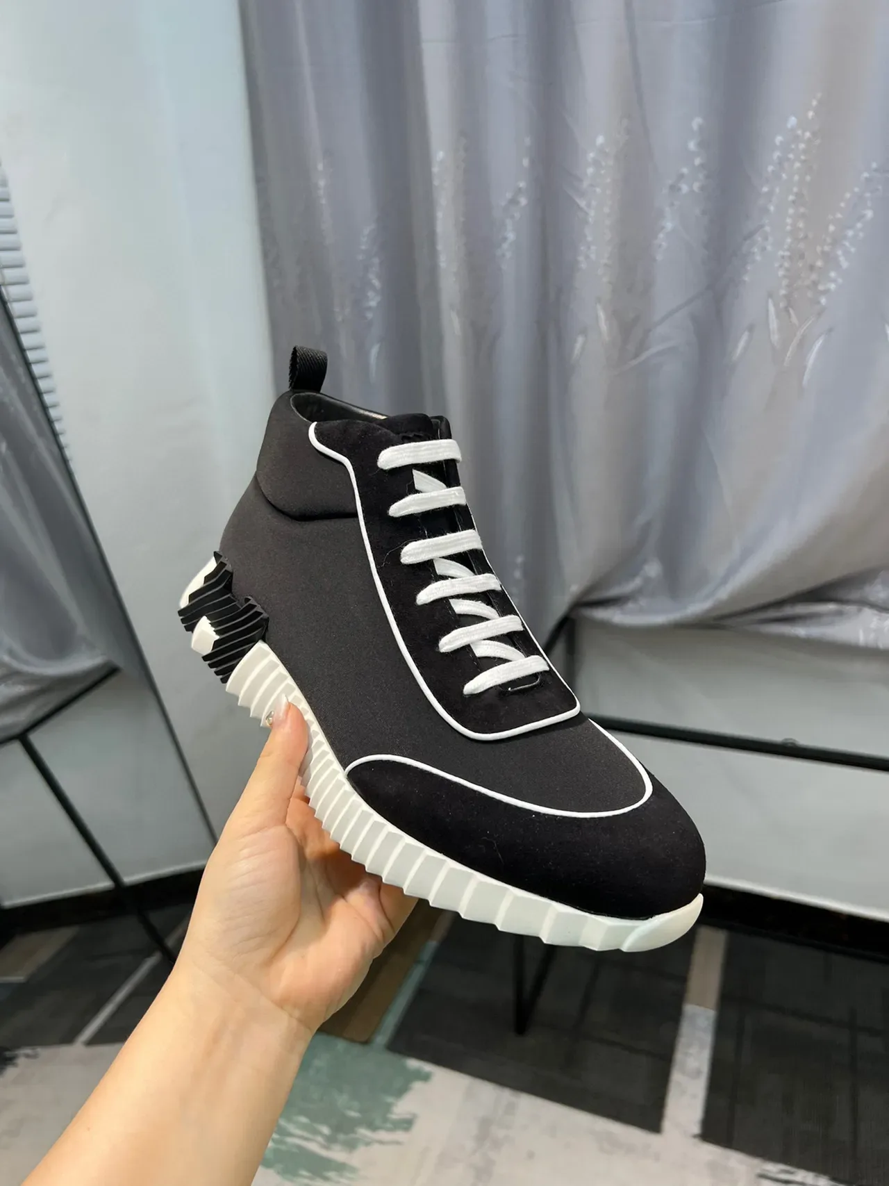 Black and White High-Top Piped Sneaker 6