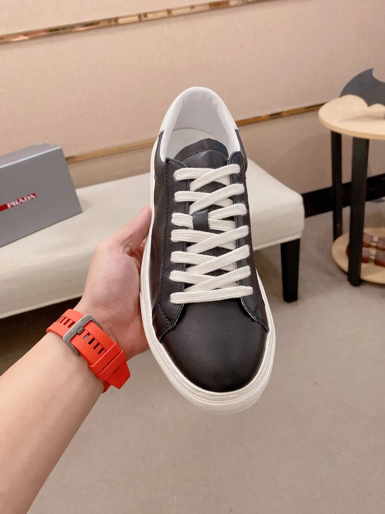 Black and White Low-Top Leather Sneaker 5