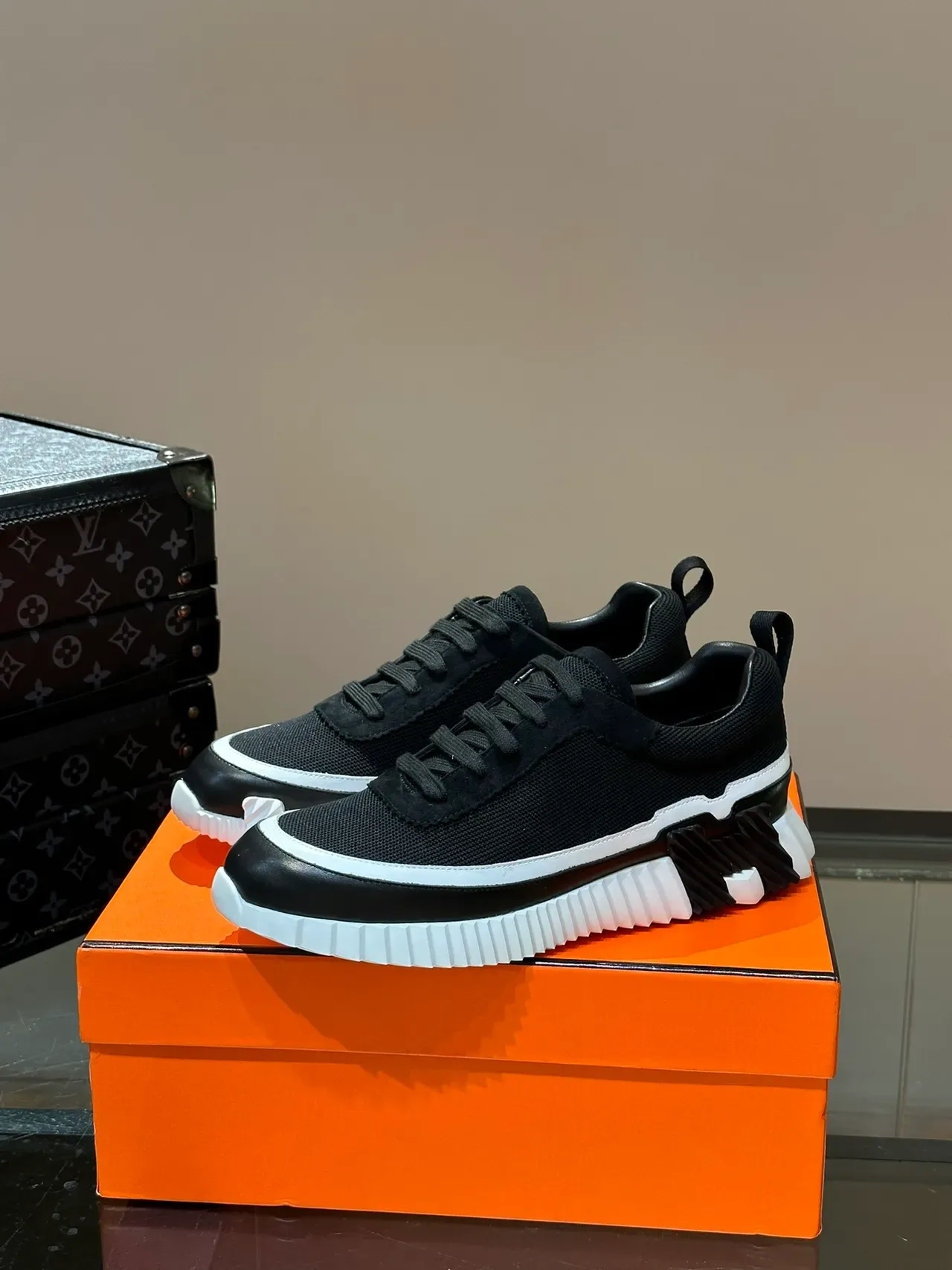 Black and White Mesh Suede Sculpted Sole Lifestyle Sneakers 5