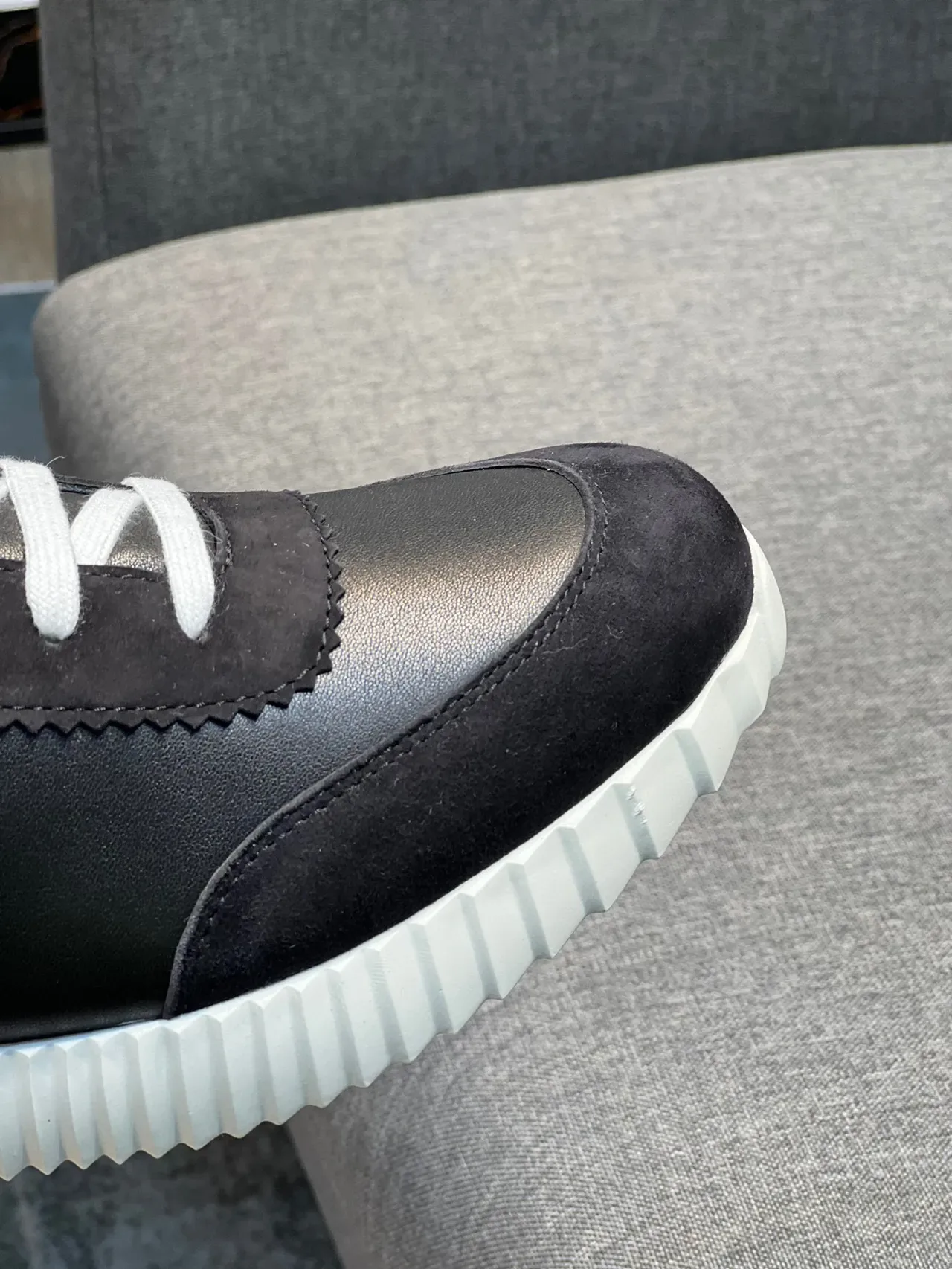 Black and White Mid-Cut High-Top Sneaker 4