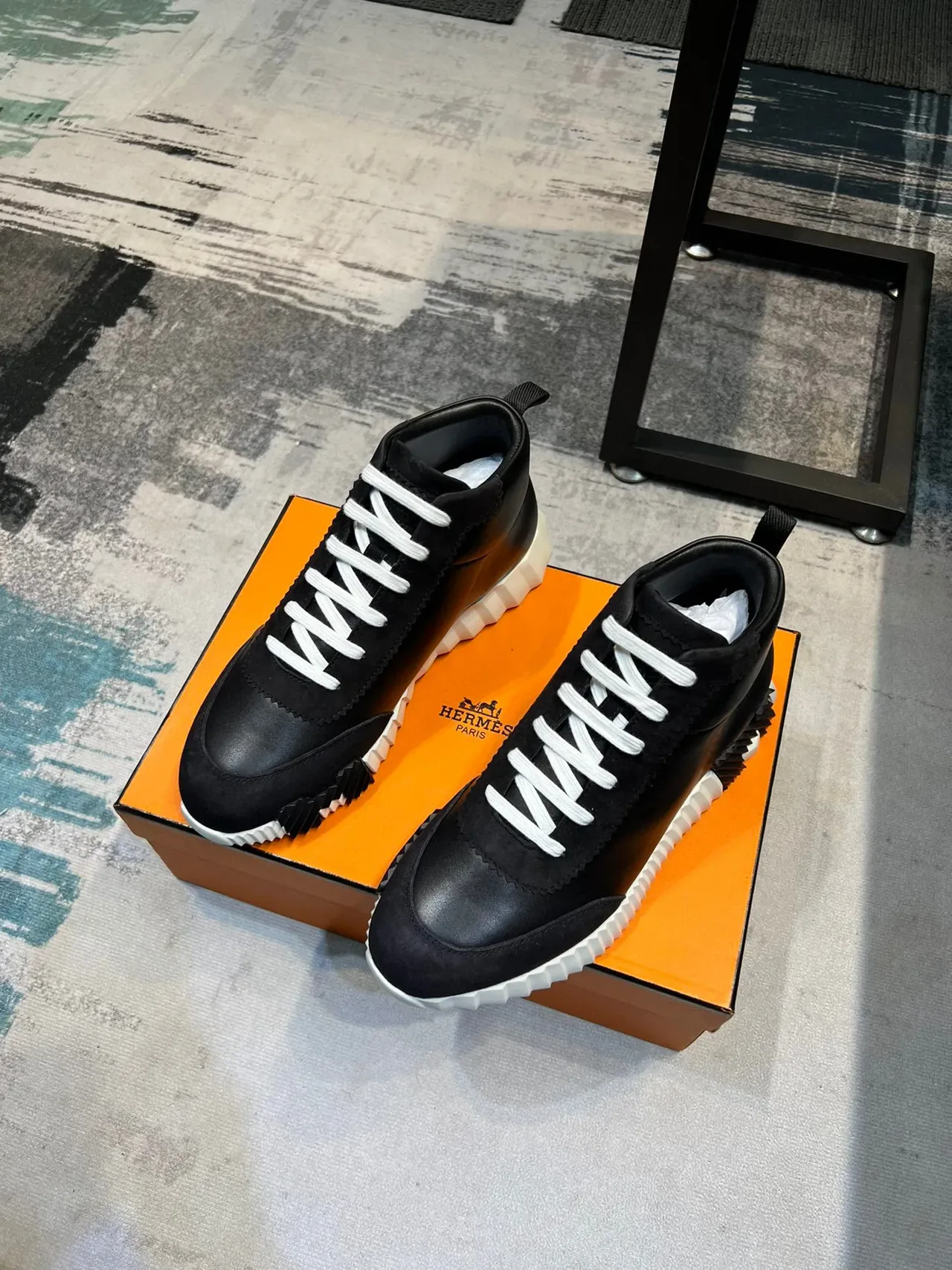 Black and White Mid-Cut High-Top Sneaker 5