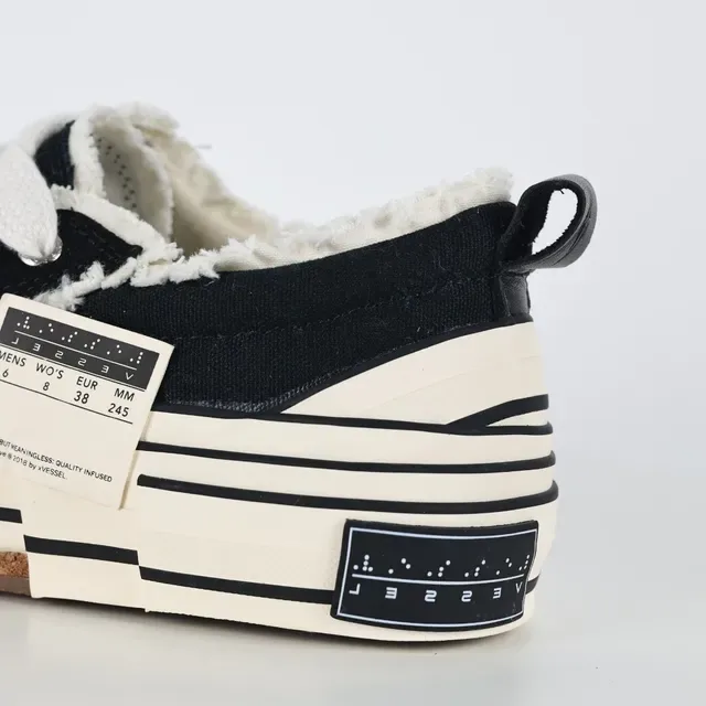 Black Beige Canvas Upper Frayed Raw-Edge Detailing Sneakers 4