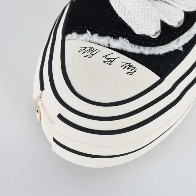 Black Beige Canvas Upper Frayed Raw-Edge Detailing Sneakers 5