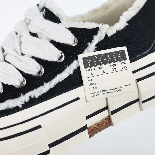 Black Beige Canvas Upper Frayed Raw-Edge Detailing Sneakers 6