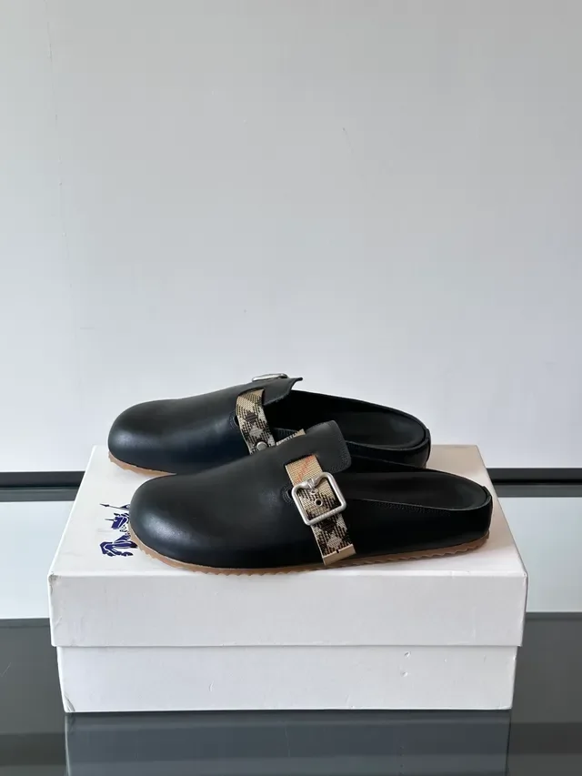 Black Beige Leather Plaid Strap Casual Shoes 4