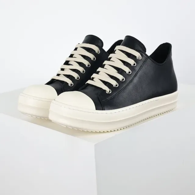 Black Beige Leather Upper Off-White Platform Sole Sneakers 2