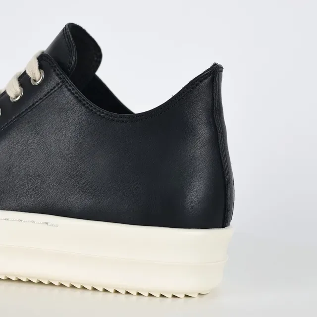 Black Beige Leather Upper Off-White Platform Sole Sneakers 4