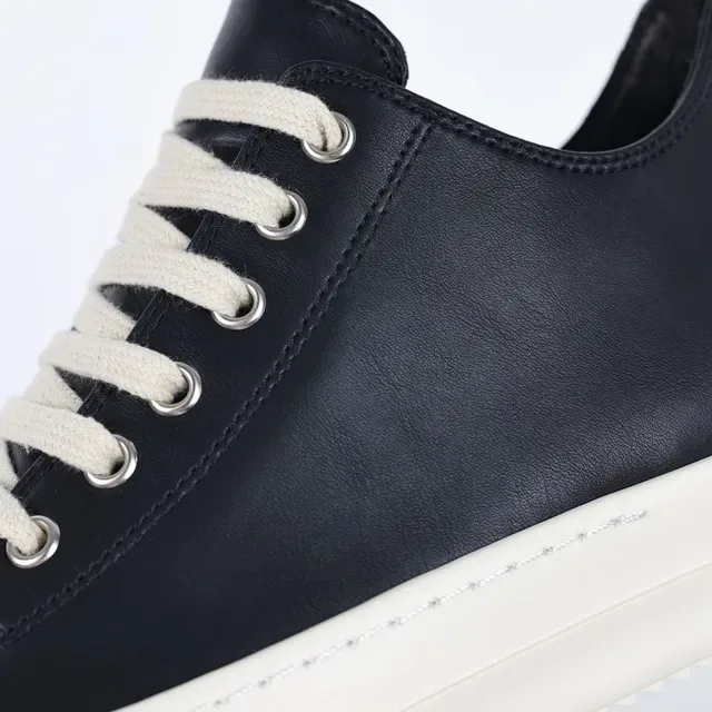 Black Beige Leather Upper Off-White Platform Sole Sneakers 6