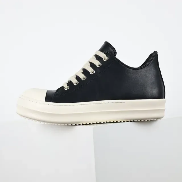 Black Beige Leather Upper Off-White Platform Sole Sneakers 9