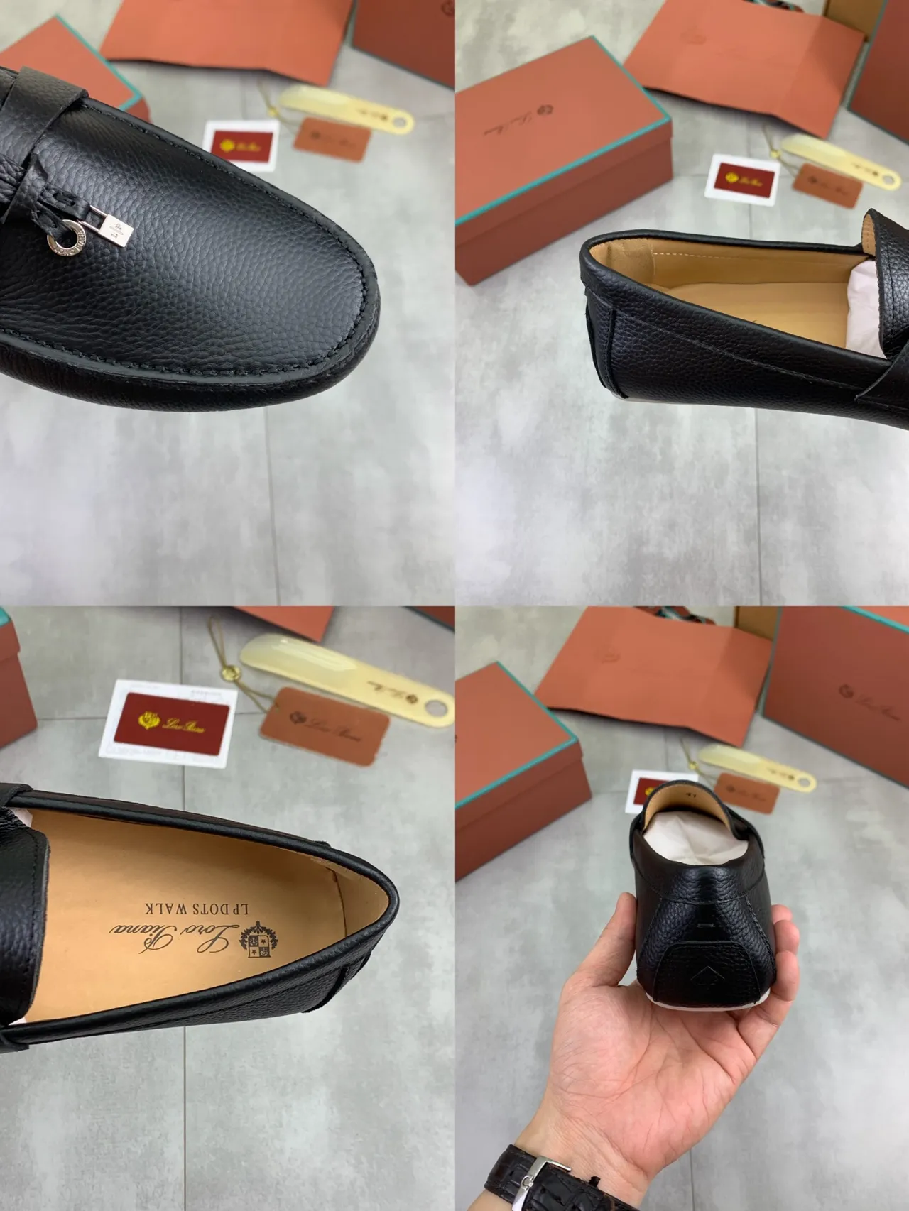 Black Beige Pebbled Leather Moccasin-Stitched Vamp Loafer 2