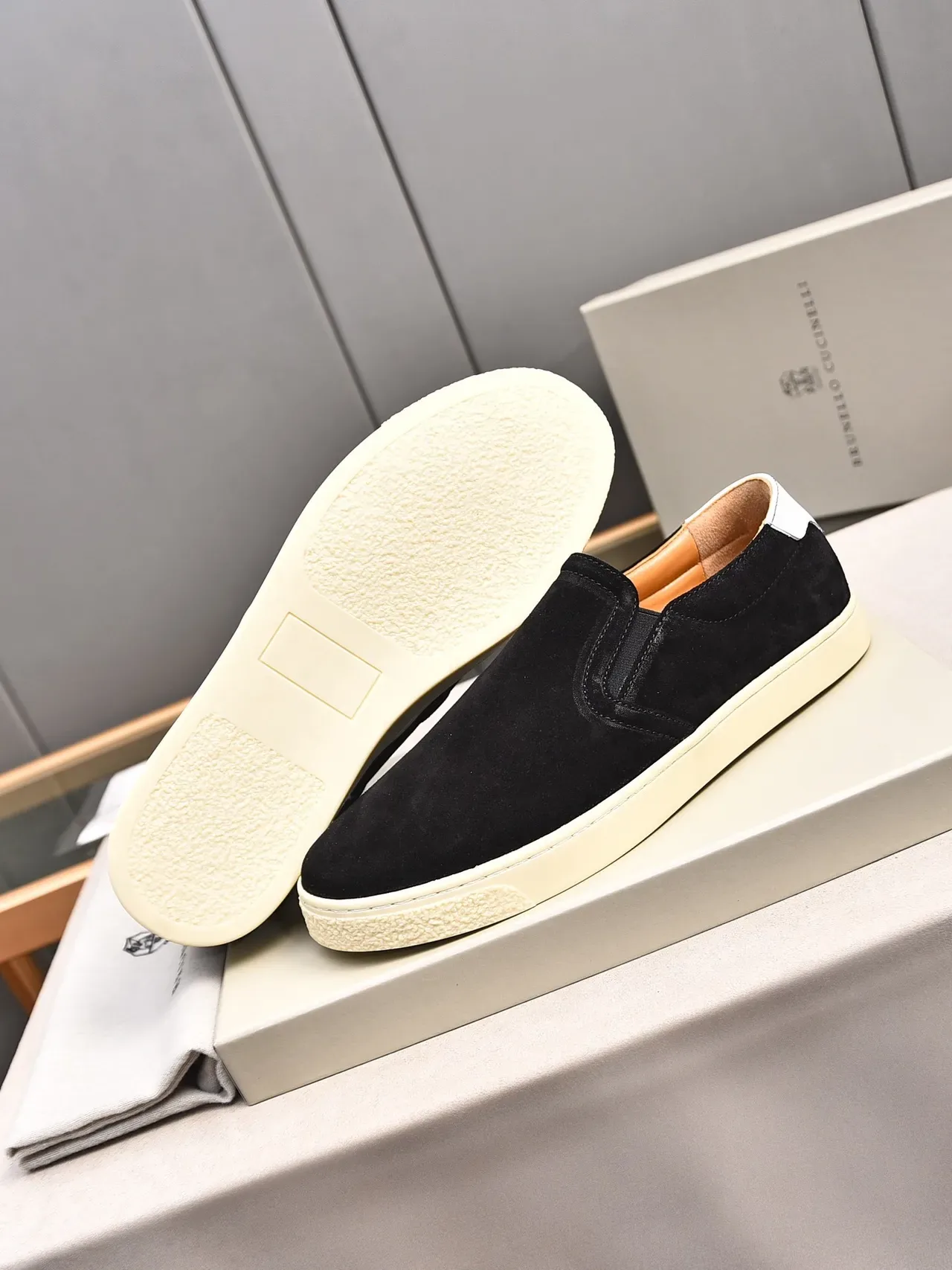 Black Beige Suede Upper Slip-On Construction Loafer 4