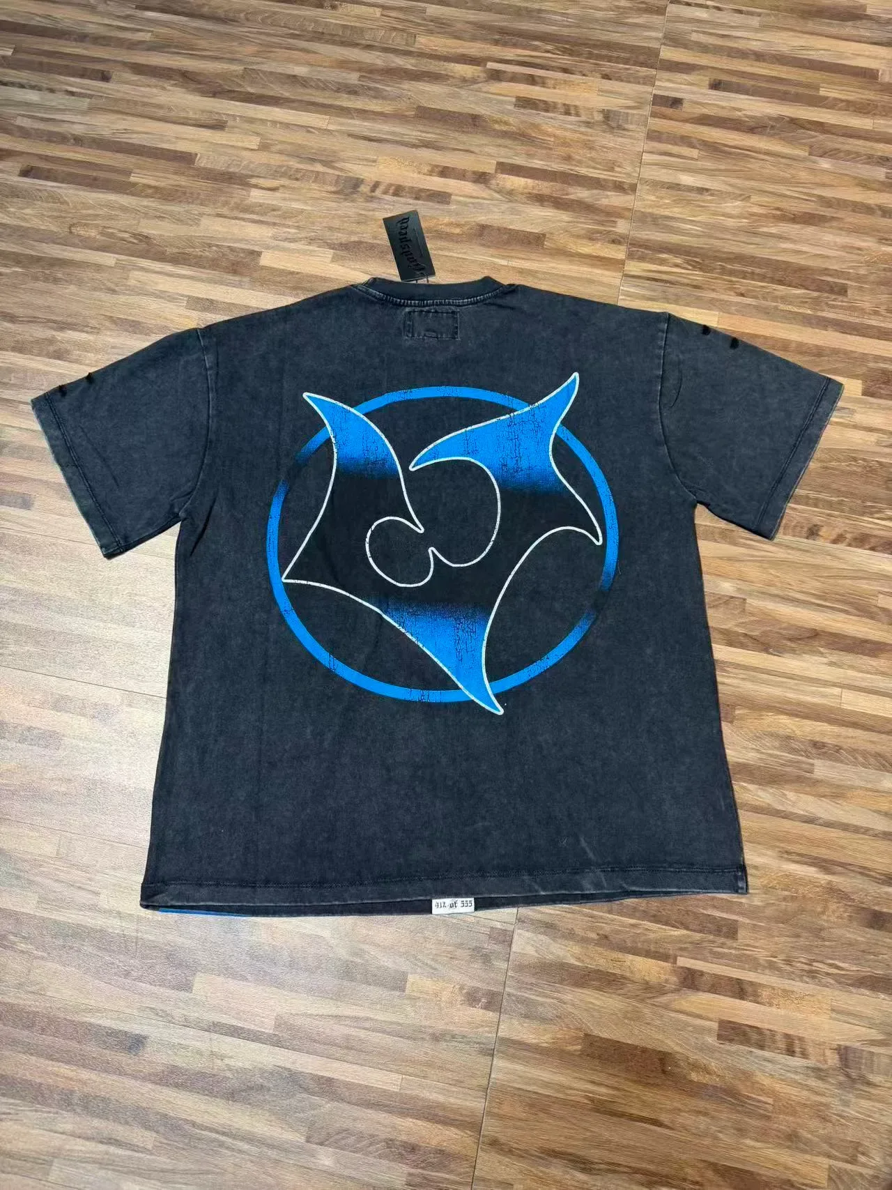Black Blue Distressed Graphic Print T-Shirt 3