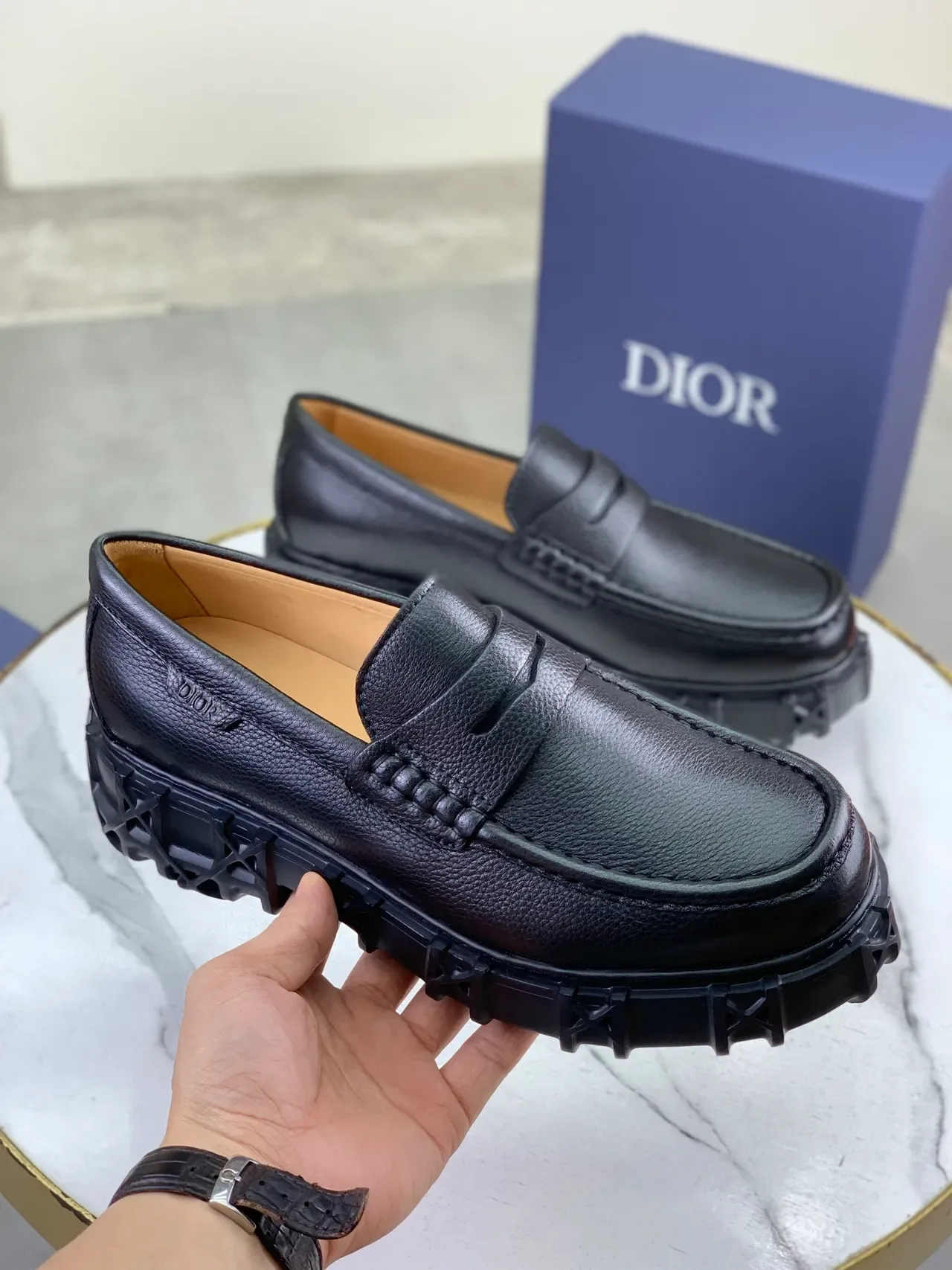 Black Brown Pebbled Leather Penny Strap Loafer 5