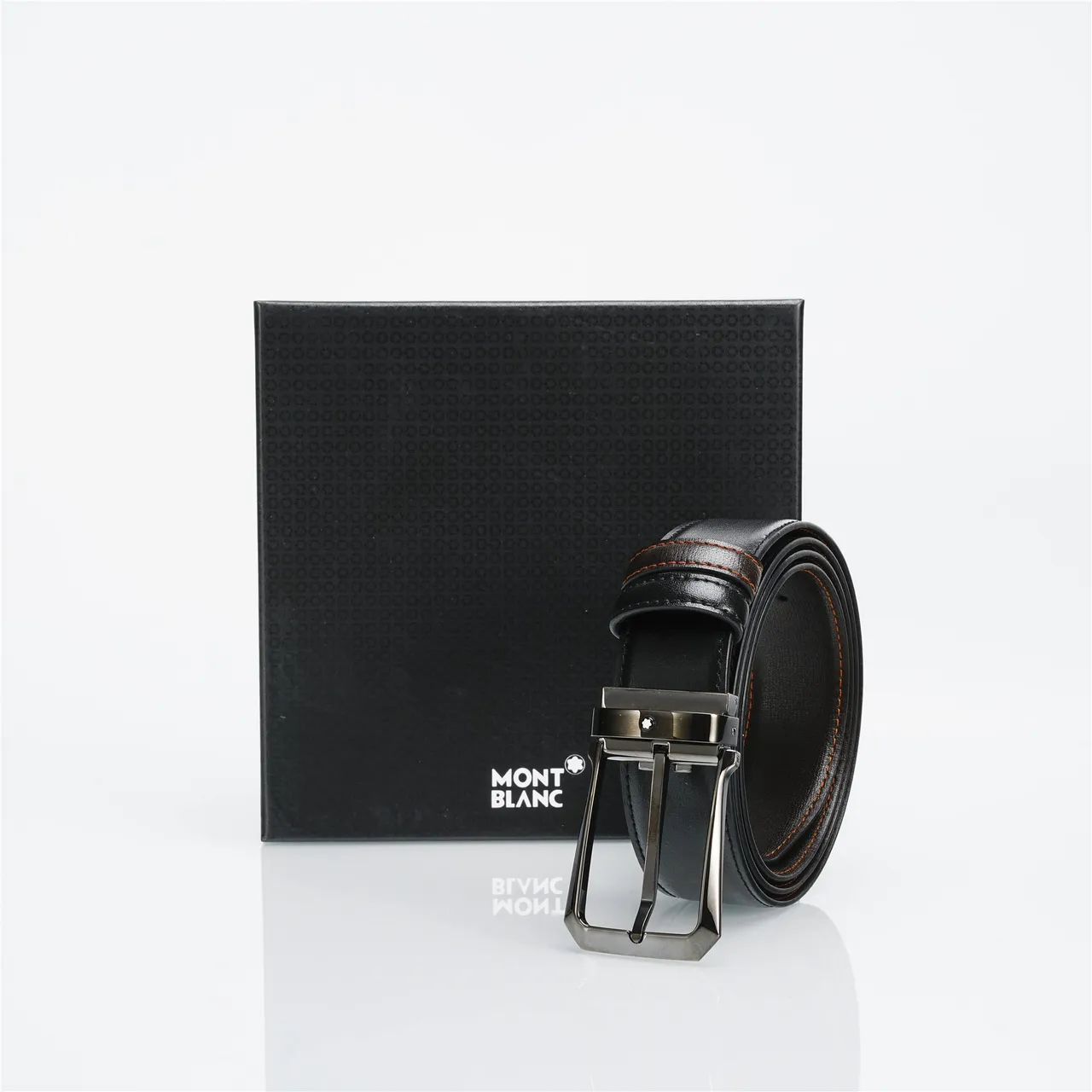 Black Brown Reversible Buckle Stitched Leather Belt 4