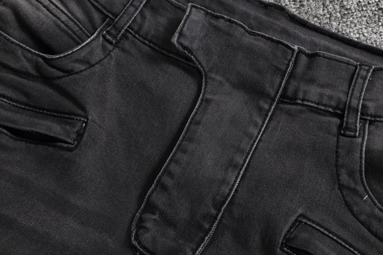 Black Denim Zip-Pocket Moto Panel Shorts 6