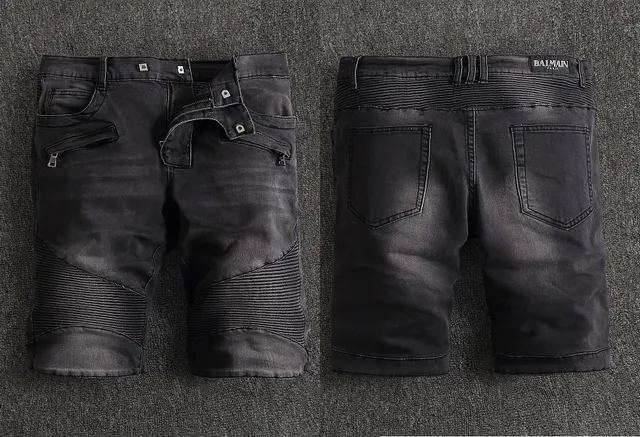 Black Denim Zip-Pocket Moto Panel Shorts 14