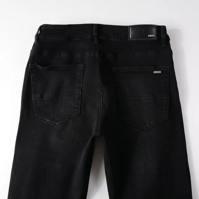 Black Distressed Slim-Fit Ripped Jeans 3