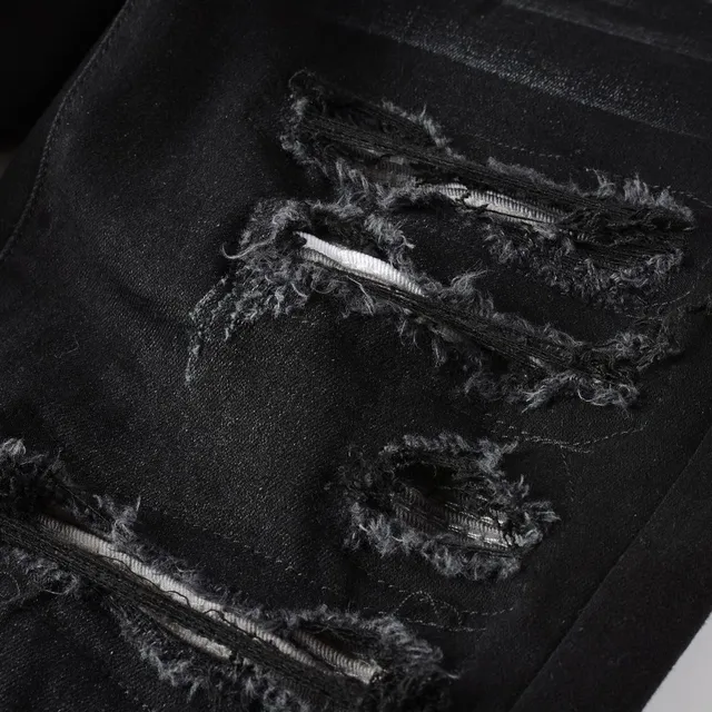 Black Distressed Slim-Fit Ripped Jeans 5