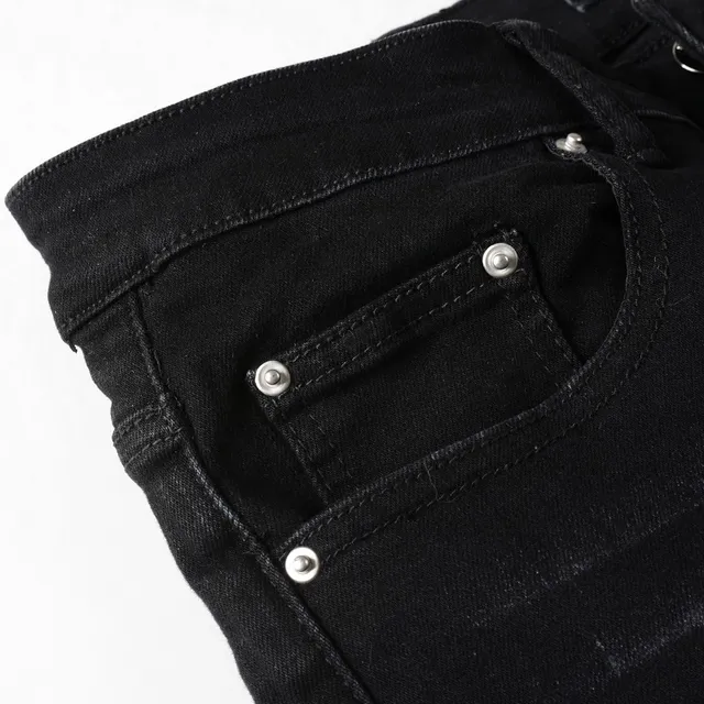 Black Distressed Slim-Fit Ripped Jeans 6