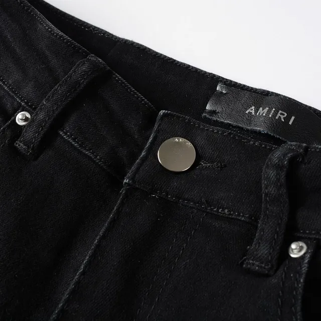 Black Distressed Slim-Fit Ripped Jeans 8