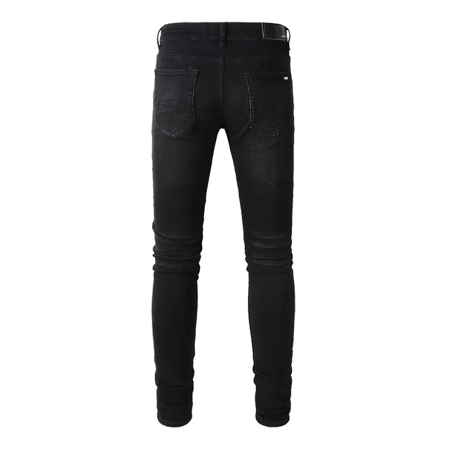 Black Distressed Slim-Fit Ripped Jeans 10